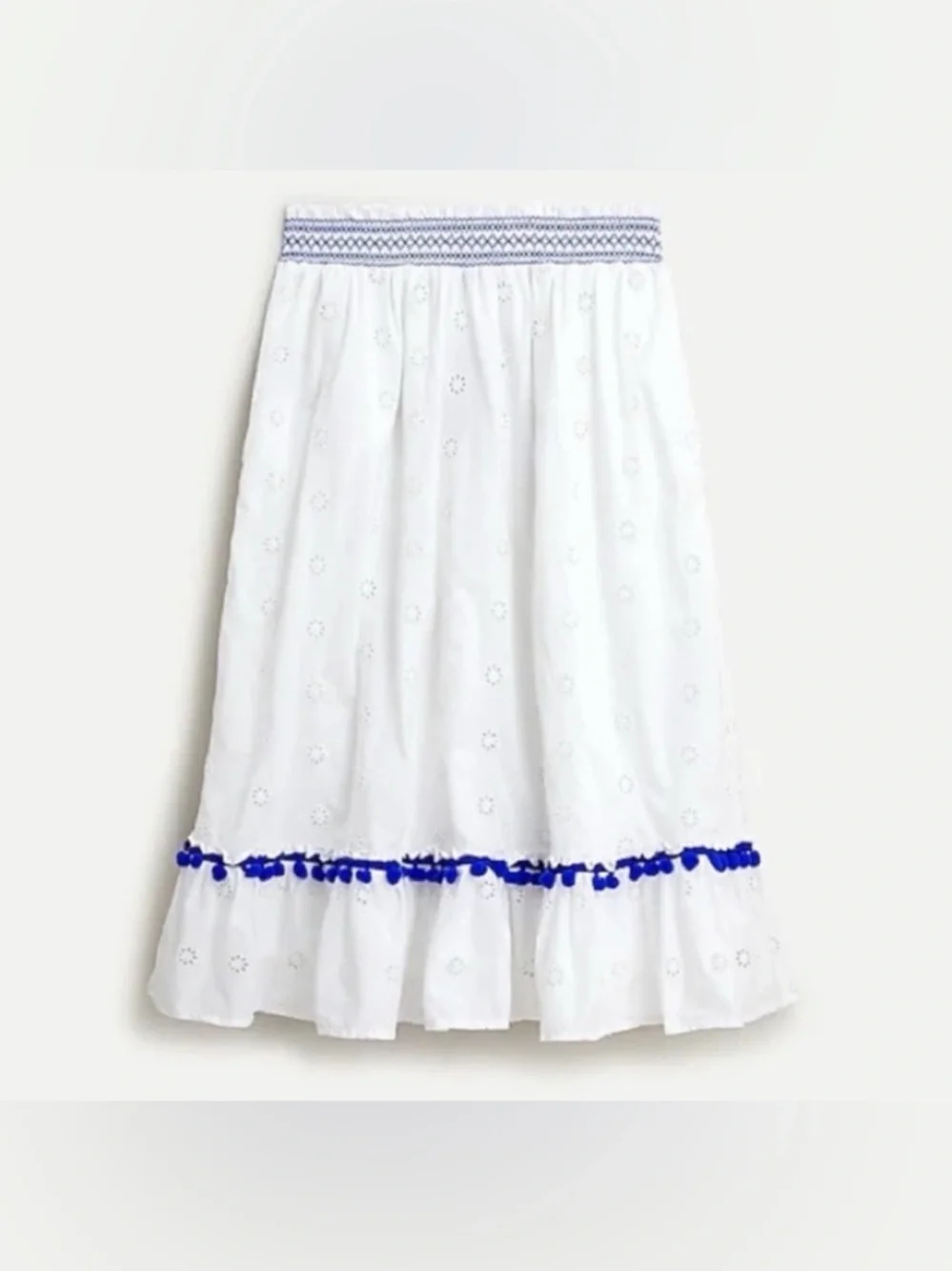 🌊 J.Crew Eyelet‎ Ruffle Midi Skirt Small NWT Boho Coastal 🌊